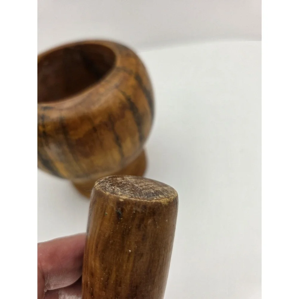 VTG Hand Carved Wooden Mortar Pestle Rustic Primitive Farmhouse‎ Kitchen Decor
